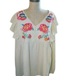 Oddy Size 2XL Plus Size Embroidered Long Sleeve Boutique Blouse NWT
